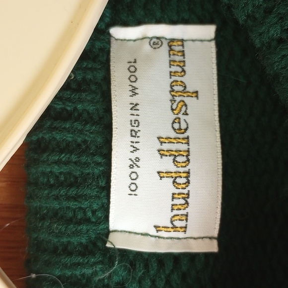 Huddlespun Wool Cardigan Colorblock Sweater.  Green Yellow Red, Gold Buttons - Picture 5 of 7